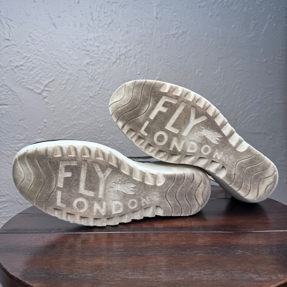 Fly London Yake Women's Size 38 (US sz 7) Perforated Leather Wedge Sandals Black - Picture 9 of 11